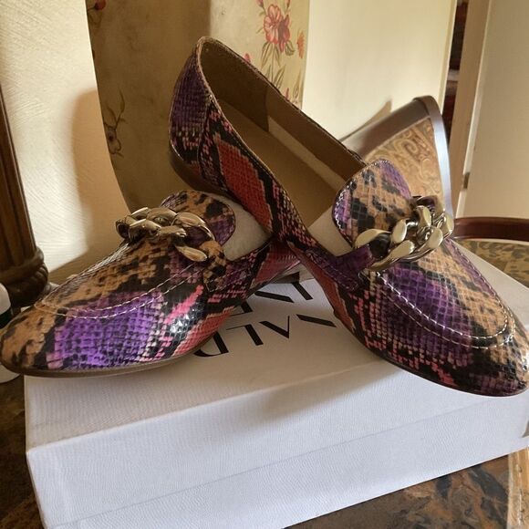 NWT Donald PLINER Metallic mini viper Lavender Leather Loafers new with box… - Picture 9 of 16